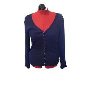 Allegory navy blue brass button down long sleeve sweater, size XXL